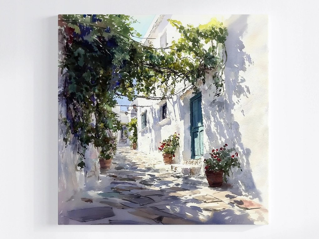 Vászonkép Canvas Görögország Fehér Házak Virágok Pergola Santorini 80x80