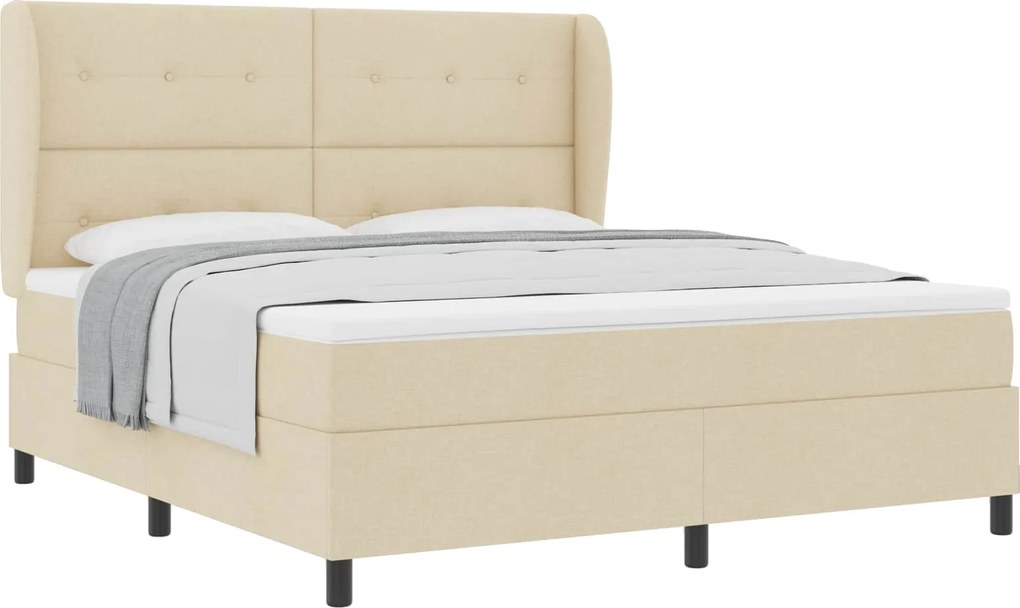 vidaXL Boxrugós ágy matracmal fejtámlával Krém 180 x 200 cm szövet