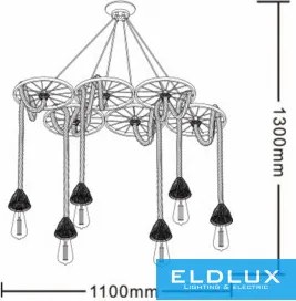 UNIVERSO Kender kötél csillár 6xE27 IP20 1100x1300mm fekete