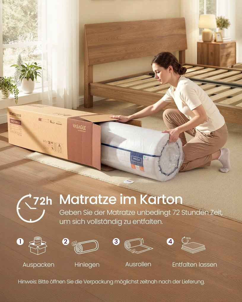 VASAGLE 7-zónás géles memory foam matrac, 140 x 200 x 16 cm, H3