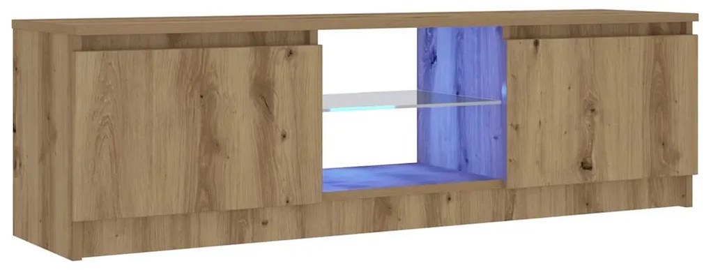 kézműves tölgy szerelt fa TV-szekrény LED-ekkel 120x30x36 cm