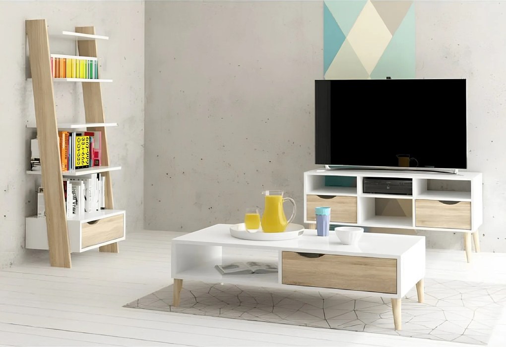 könyvespolc fiókkal, tölgy sonoma/fehér, OSLO 75385