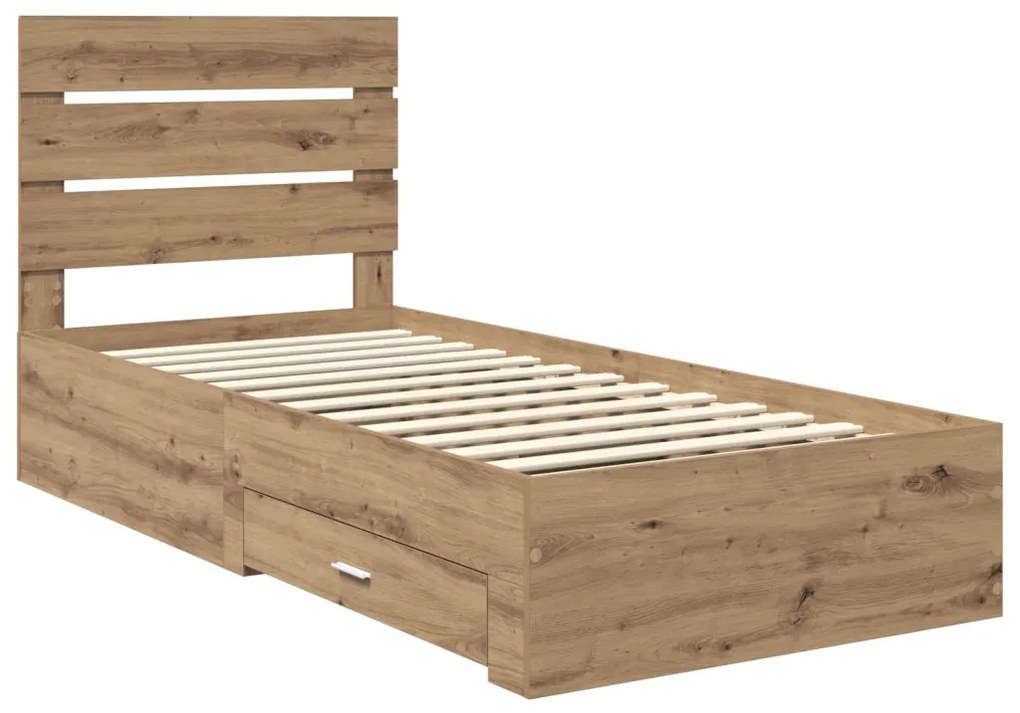vidaXL Ágykeret fiókkal fejtámlával Artisan tölgy 100 x 200 cm Faanyag