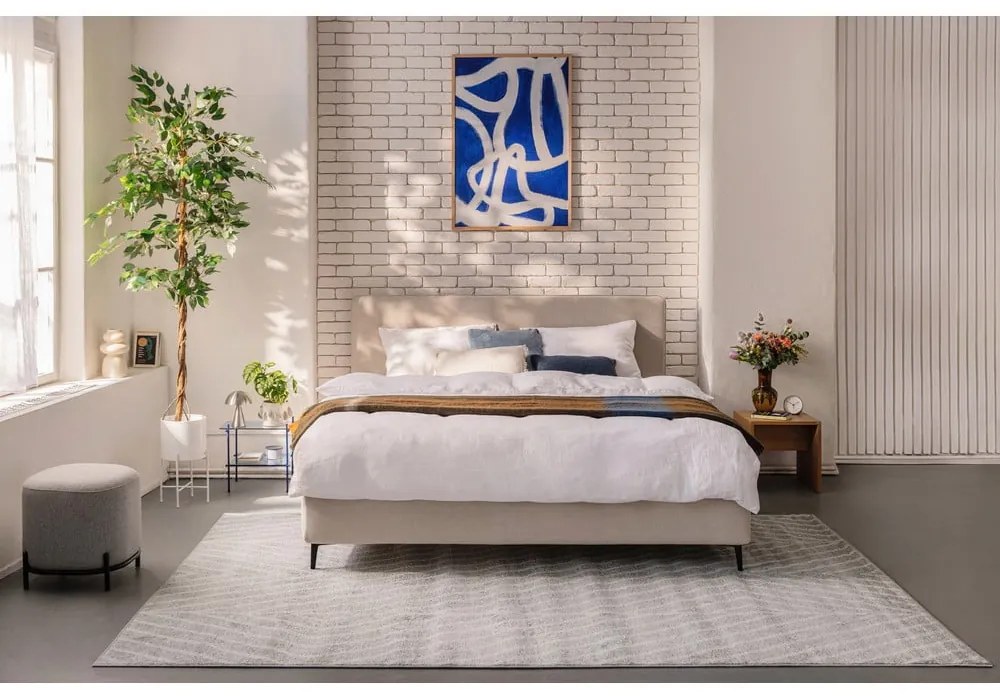 Bézs színű kárpitozott franciaágy matraccal és ráccsal 180x200 cm Noira Slim - Bonami Selection