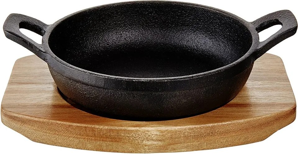 HOT IRON mini öntöttvas serpenyő fa alátéttel, 12 cm