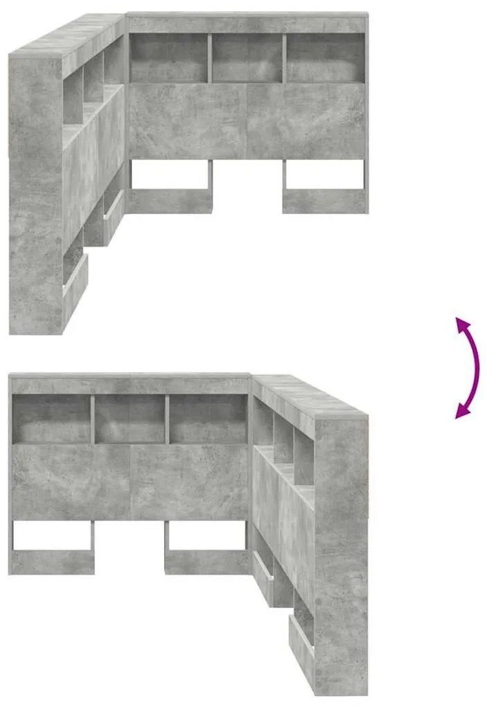 Tároló fejtámla polcokkal tárolóval Beton szürke 90 cm Faanyag