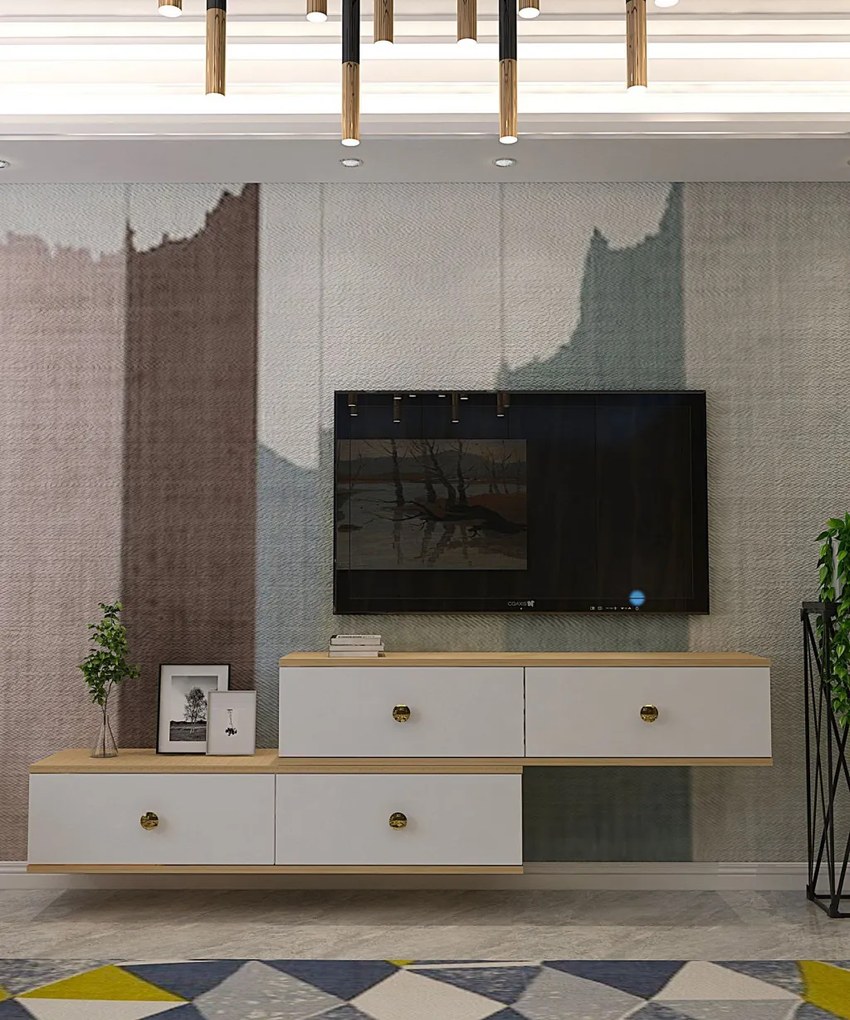 Zuzu TV-állvány, zafír tölgy-fehér, 120 cm – TR555CHM1112