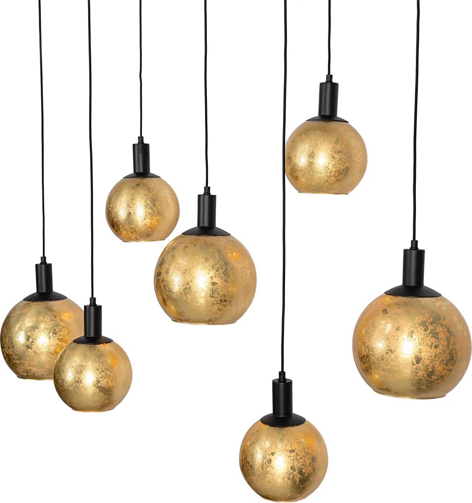 Okos függőlámpa, fekete, arany üveggel, 7 izzós, 7 Wifi A60-as izzóval - Bert