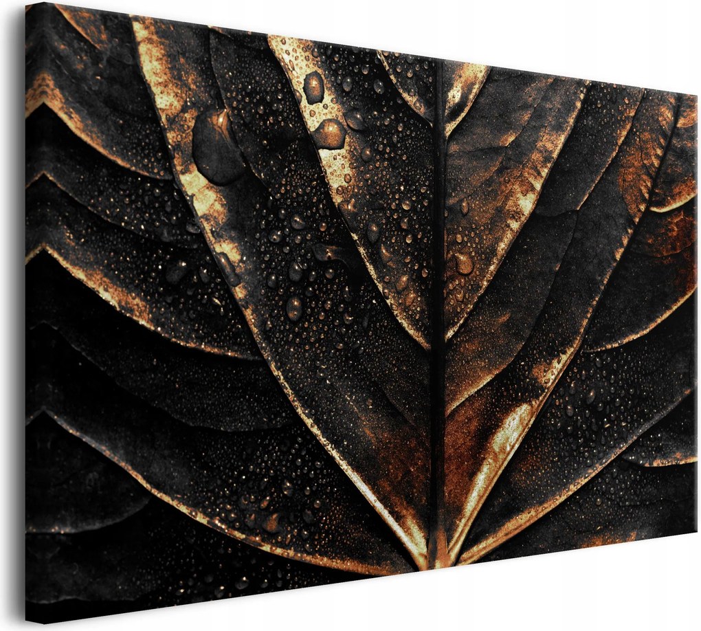 Stílusos vászonkép Fali dekoráció Fekete levél Arany Rosa glamour