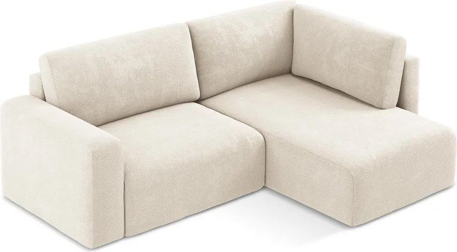 Krémszínű zsenília kinyitható-tárolóhelyes sarokkanapé (jobb oldali-L alakú) Kona – Makamii