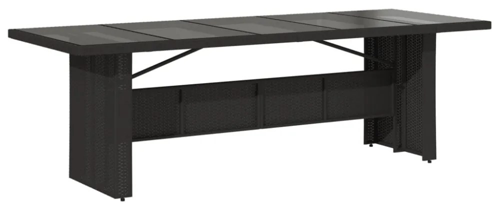 fekete polyrattan üveglapos kerti asztal 240 x 90 x 75 cm
