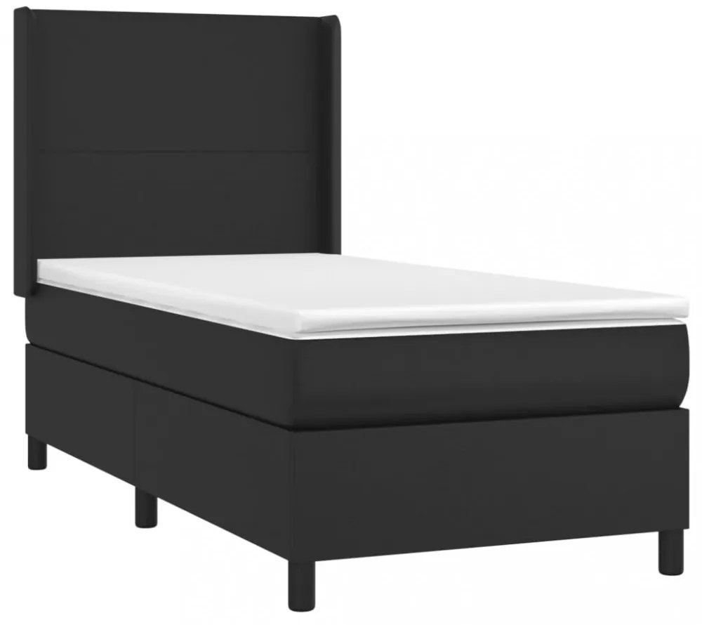 fekete műbőr rugós ágy matraccal és LED-del 90x200 cm