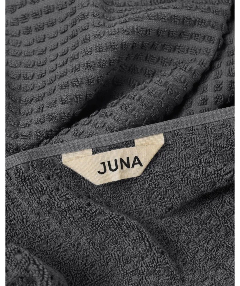 Sötétszürke frottír bio pamut fürdőlepedő 70x140 cm Check – JUNA