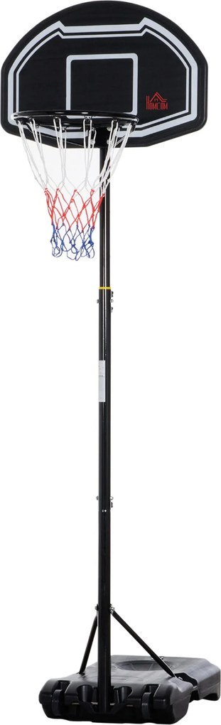 HOMCOM állítható hordozható kültéri kosárlabdaállvány — 160–210 cm magasság, PE palánk, kerekes tölthető talp — tinik és felnőttek | Aosom