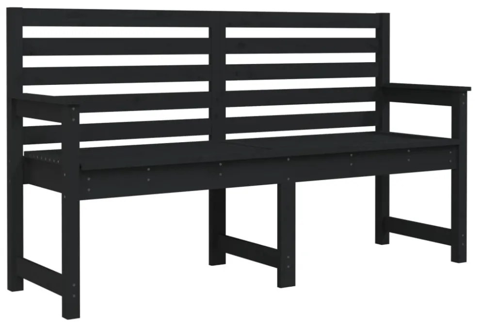 fekete tömör fenyőfa kerti pad 159,5x48x91,5 cm
