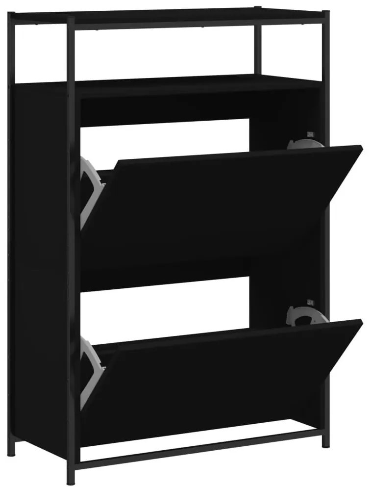 fekete szerelt fa cipőszekrény 75x34x112 cm