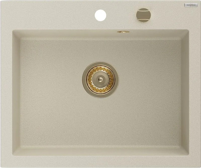 Mexen Elix gránit mosogató 1-medencés 600 x 500 mm, bézs, arany szifon - 6525601005-69-G