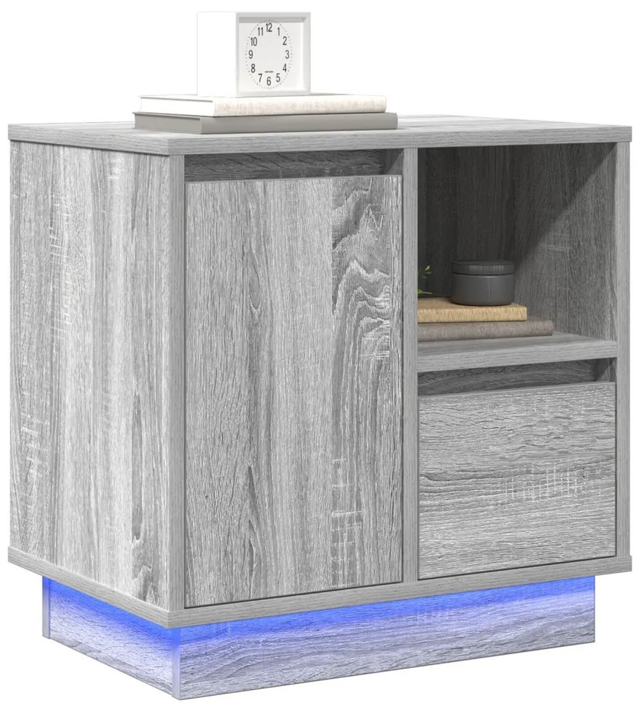 Éjjeli szekrény LED világítással 2 db Szürke Sonoma 50x34,5x50 cm