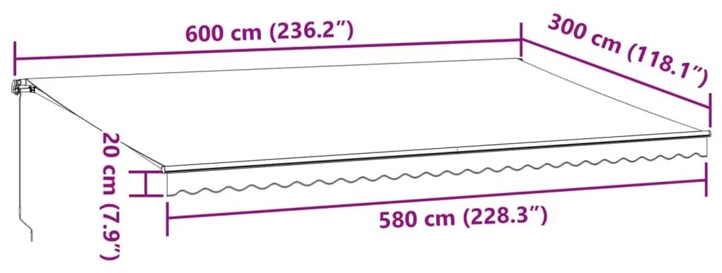 barna kézzel kihúzható napellenző 600 x 300 cm