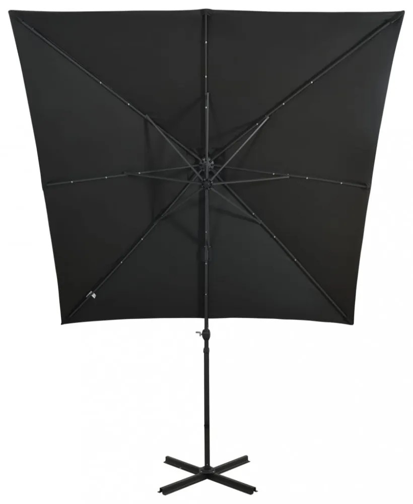 fekete konzolos napernyő rúddal és LED-fényekkel 250 cm
