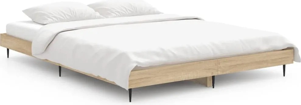 vidaXL sonoma tölgyszínű szerelt fa ágykeret 135 x 190 cm