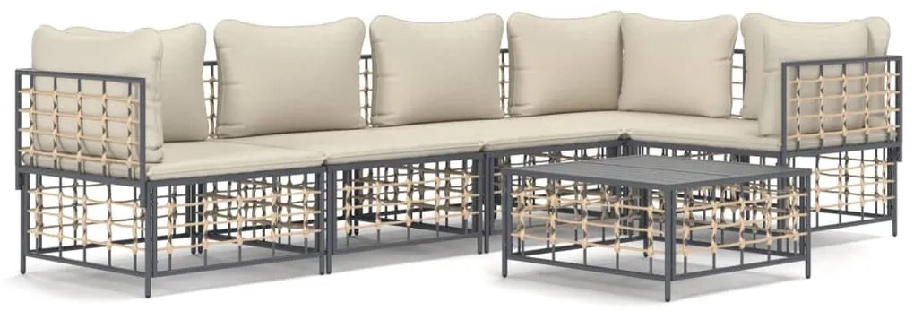 6 részes antracitszürke polyrattan kerti ülőgarnitúra párnákkal
