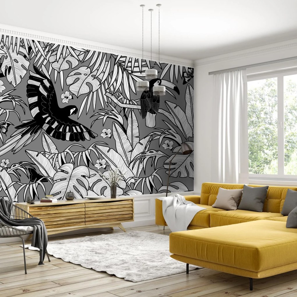 Fotótapéta - Fekete-fehér dzsungel (147x102 cm)