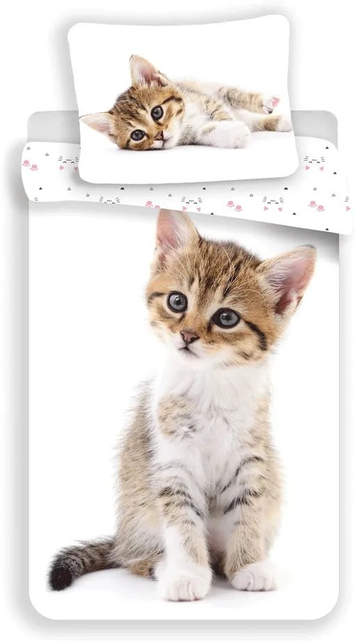Fehér egyszemélyes pamut gyerek ágyneműhuzat 140x200 cm Kitten – Jerry Fabrics