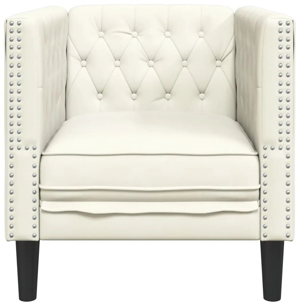krémszínű bársony Chesterfield kanapéfotel