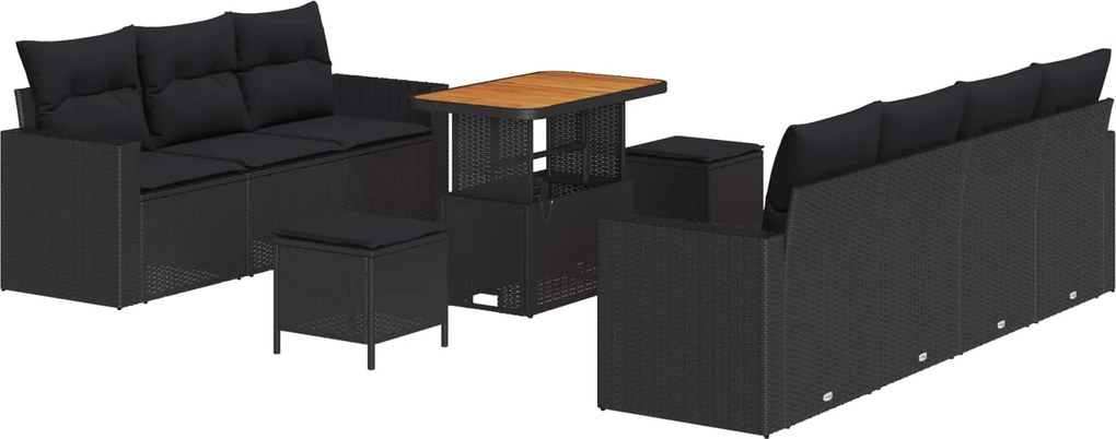 vidaXL Kerti Kanapé Szett párnával 10 pcs Fekete polirattan
