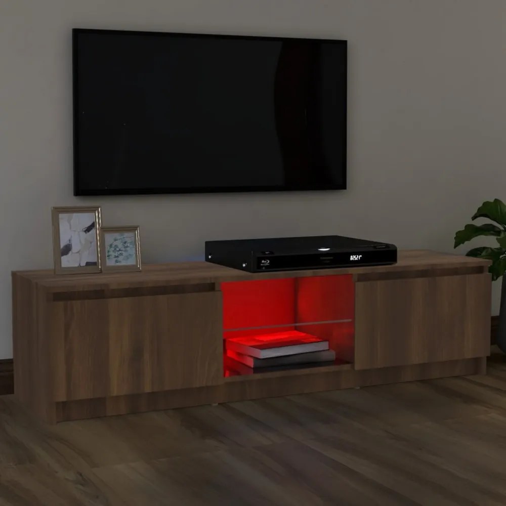 barna tölgyszínű TV-szekrény LED-lámpákkal 120x30x35,5 cm