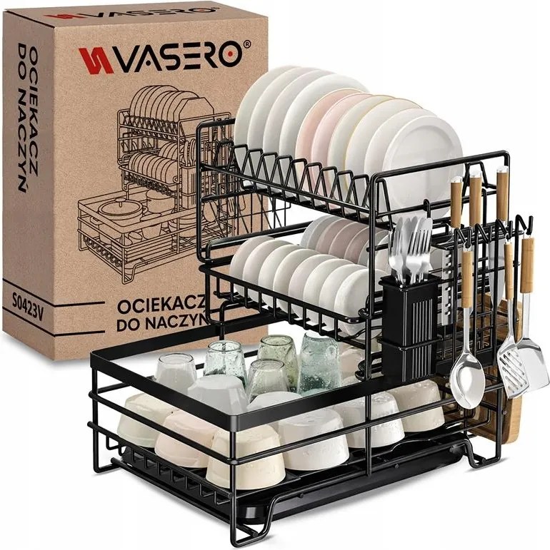 Álló Edényszárító Kétszintes Nagy Fekete Edénycsepegtető