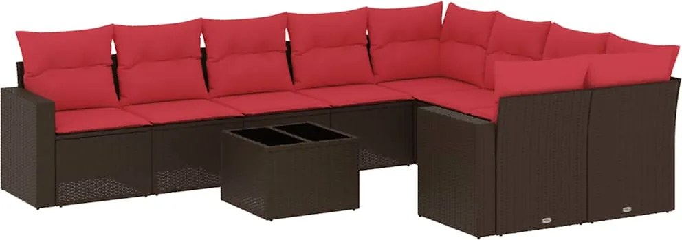 vidaXL 10 részes barna polyrattan kerti ülőgarnitúra párnákkal