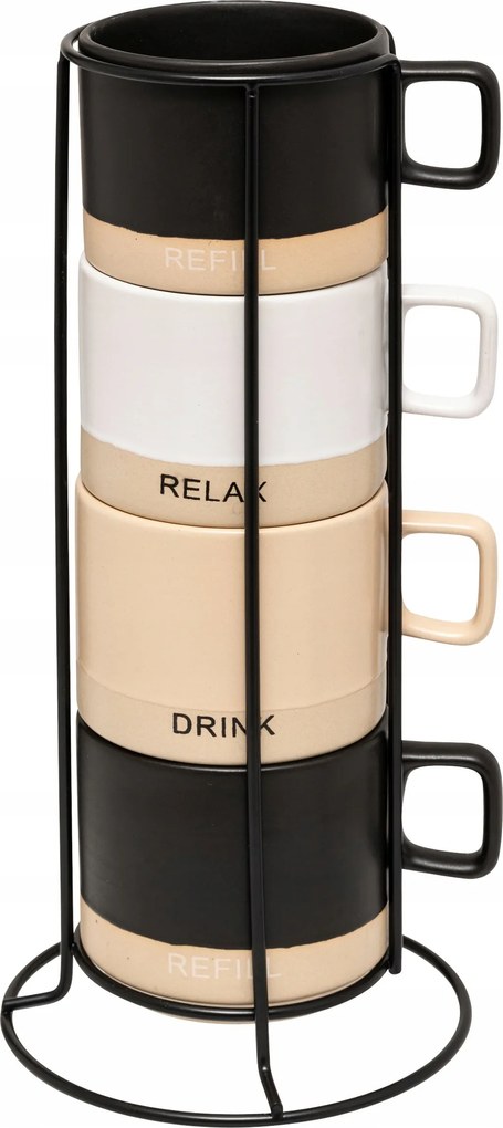 4 Db-os Kerámia Csésze Szett 240 Ml-es Állványon 12 X 8,5 X 28,6 CM