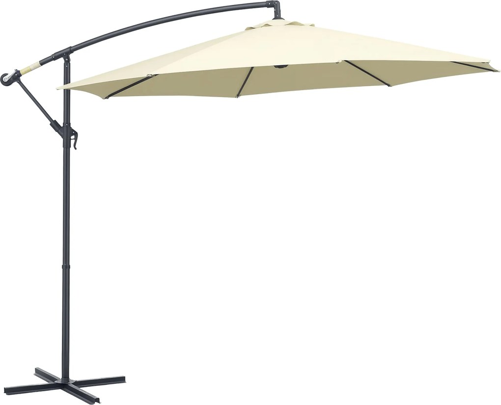 Outsunny Kerti Napernyő Ø300x250 cm Oldalra Elhelyezett, Dönthető Napernyő Kézi Kurblival, Keresztalappal és 8 Fém Rúddal Teraszra és Erkélyre Beige |