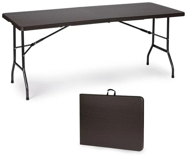 Összecsukható kerti bankett asztal 180 cm - rattan hatású