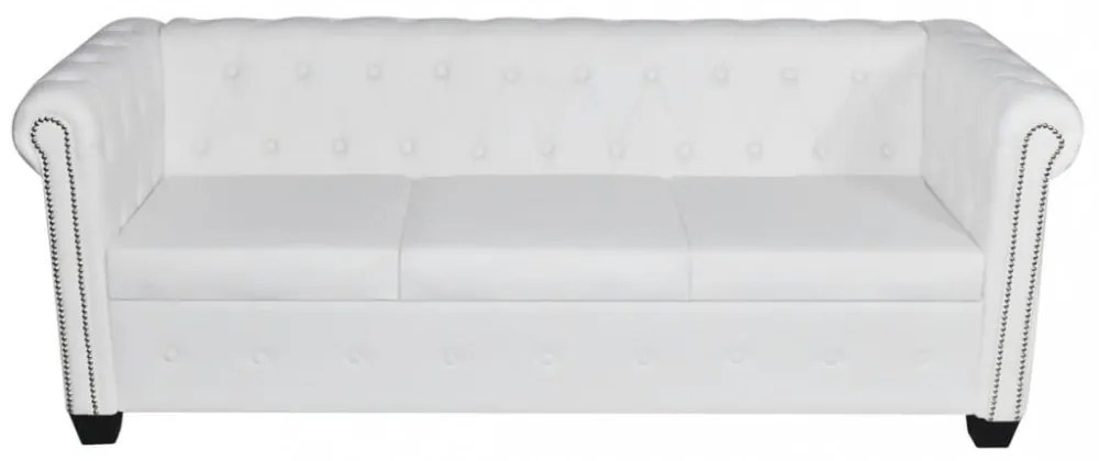 3 személyes fehér műbőr Chesterfield kanapé