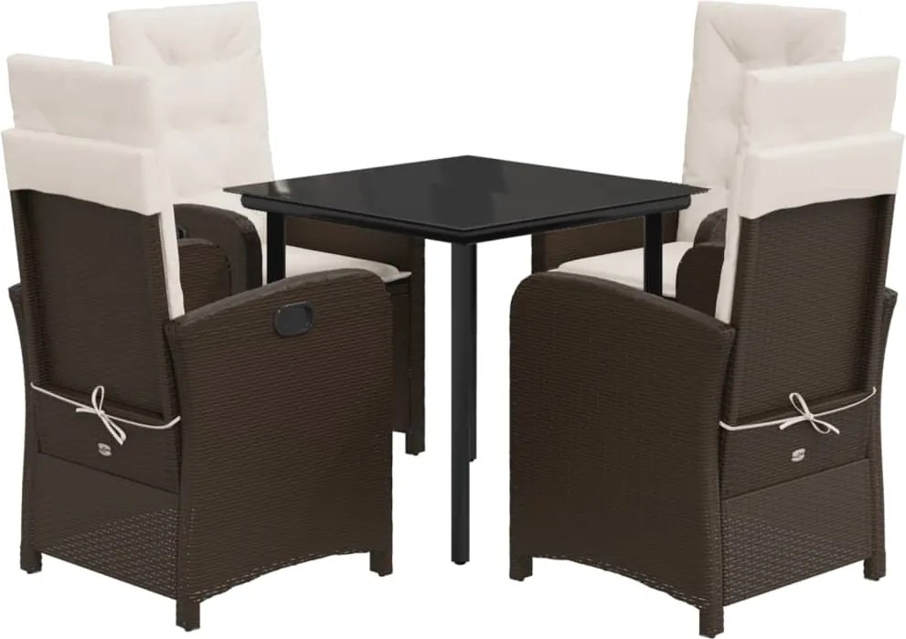 vidaXL 5 részes barna polyrattan kerti étkezőgarnitúra párnákkal