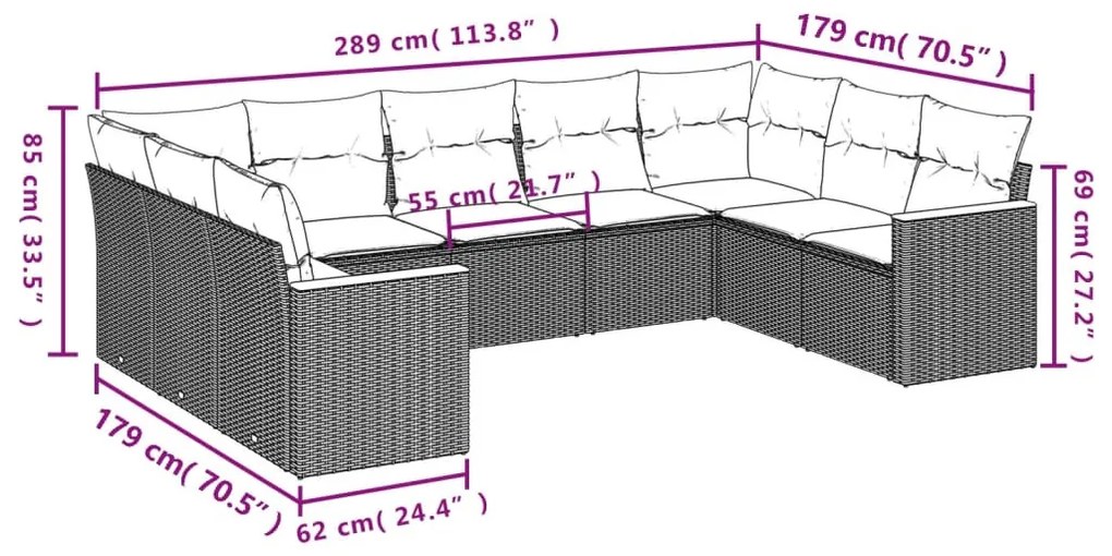 9 részes bézs polyrattan kerti ülőgarnitúra párnákkal