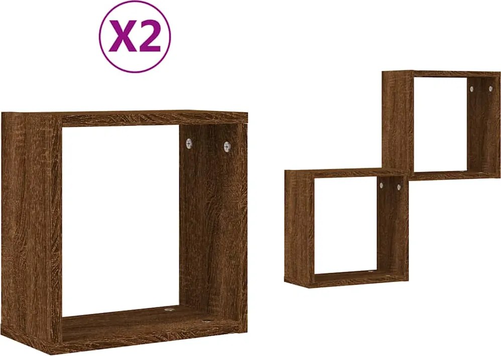 vidaXL 2 db barna tölgy színű fali kockapolc 30 x 15 x 30 cm