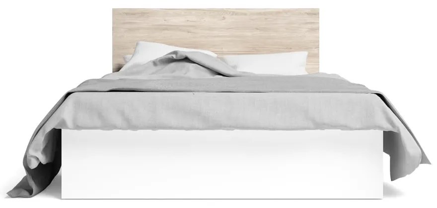 Fehér-natúr színű franciaágy tölgyfa dekorral, tárolóhellyel 140x190 cm Sahara – Marckeric