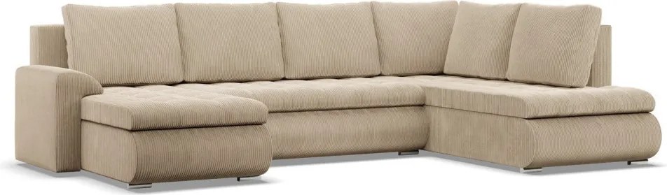 Tokio U sarokkanapé, 3 ágyneműtartóval, kordbársony, jobboldali, bézs