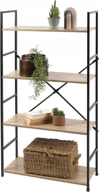 Colorado polcrendszer, tölgyfa dekoráció, 4 polc, fém, 58,5x23,5x112cm