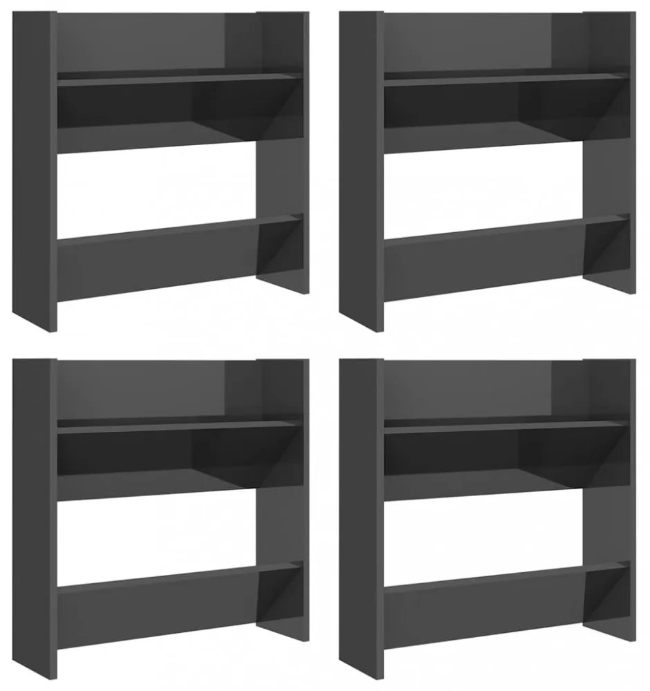 4 db magasfényű szürke szerelt fa fali cipősszekrény 60x18x60cm