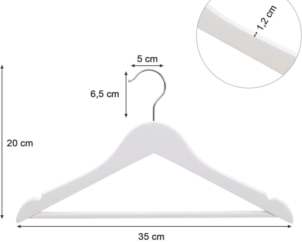 Kis méretű vállfa 35 cm, Gyermek ruhaakasztók, 20 db-os csomag, fehér