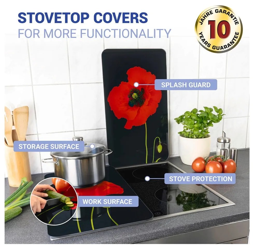 Edzett üveg tűzhely fedőlap szett 2 db-os 52x30 cm Poppy – Maximex
