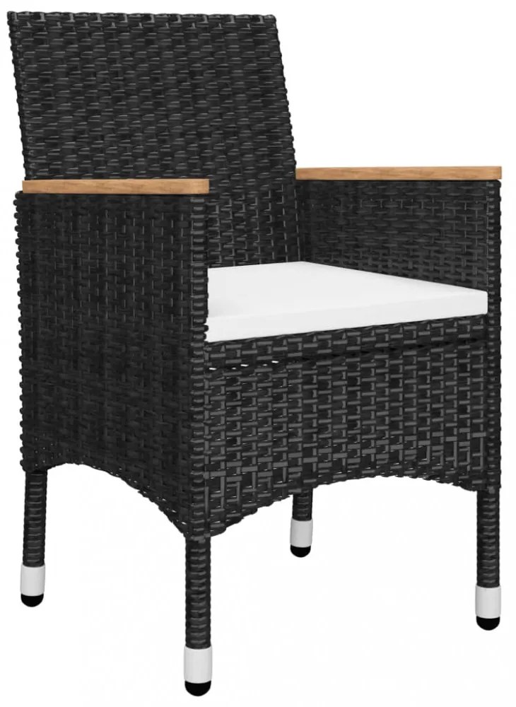 3 részes fekete polyrattan és edzett üveg bisztrószett