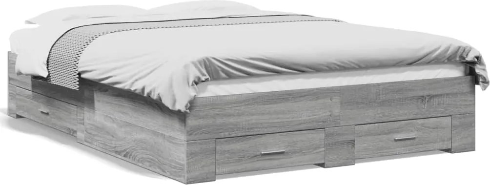 vidaXL szürke sonoma színű szerelt fa ágykeret fiókokkal 120 x 200 cm