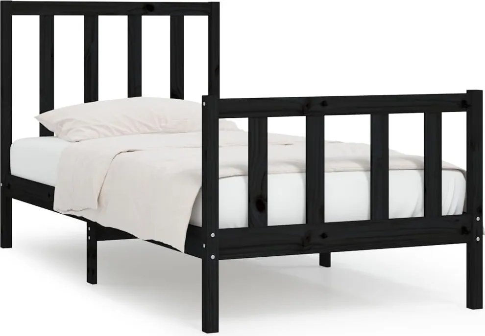 vidaXL Small Single fekete tömör fa ágykeret 75 x 190 cm