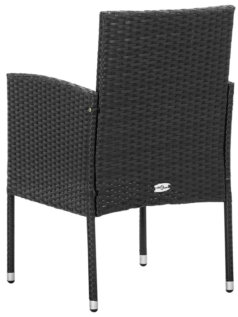 4 db fekete polyrattan kerti szék fekete párnákkal